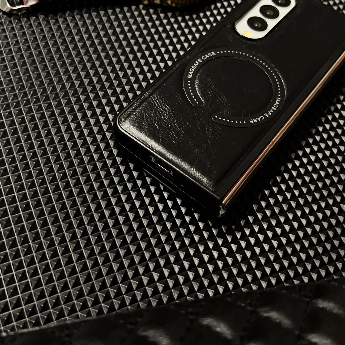 For Galaxy Z Fold8 Ultra 5G Crazy Horse Texture Magnetic Magsafe PU Phone Case - Black - EDA004981604C