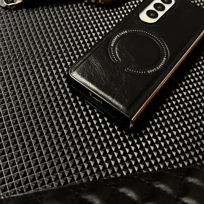 For Galaxy Z Fold8 Ultra 5G Crazy Horse Texture Magnetic Magsafe PU Phone Case - Black - EDA004981604C