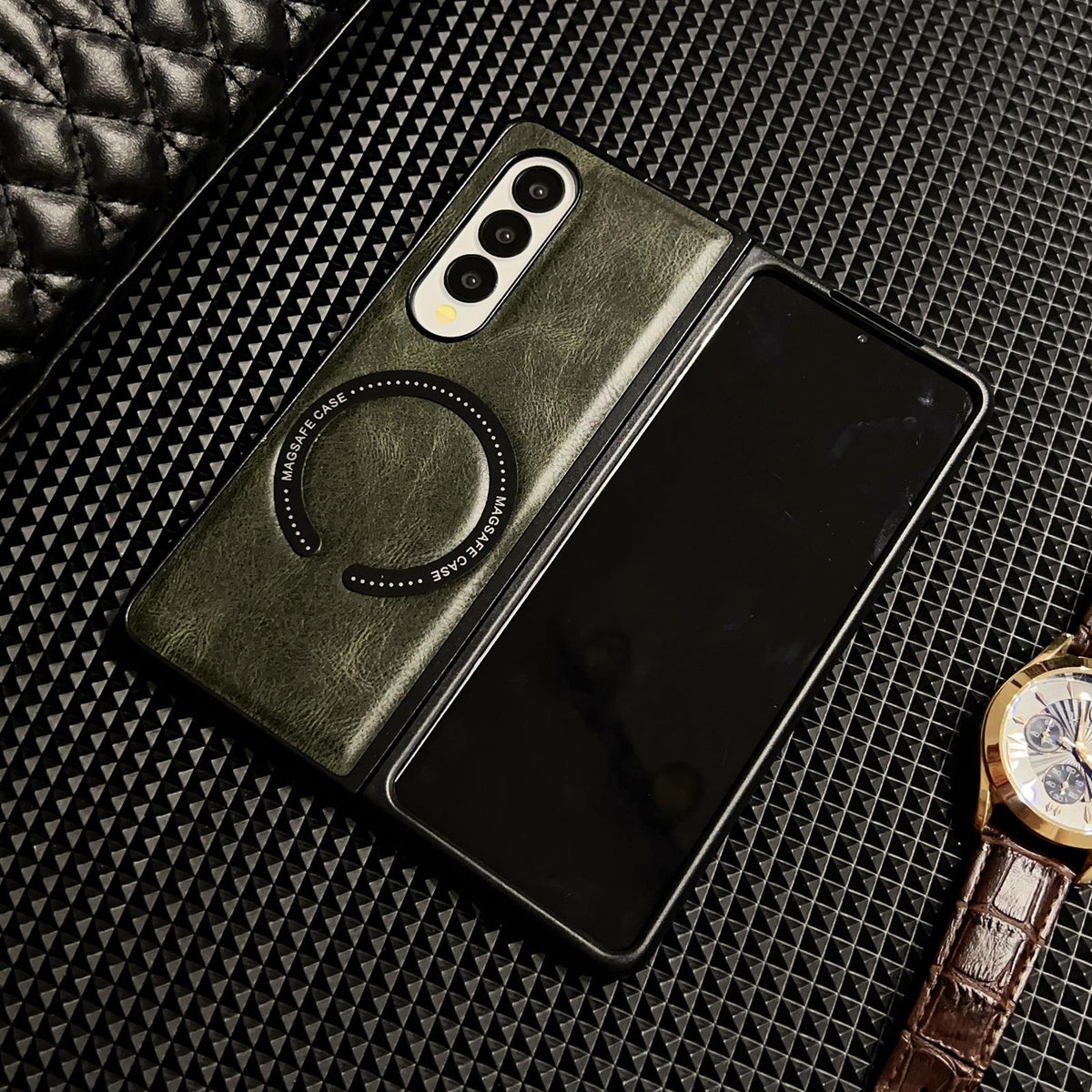 For Galaxy Z Fold8 Ultra 5G Crazy Horse Texture Magnetic Magsafe PU Phone Case - Green - EDA004981604D
