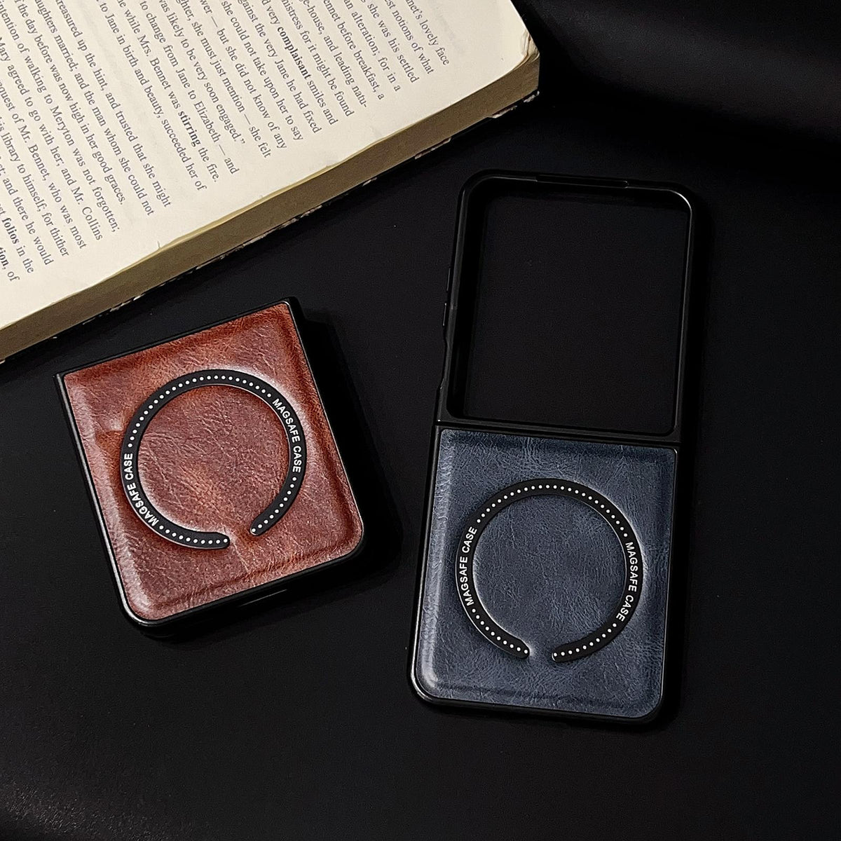 For Galaxy Z Flip8 5G Crazy Horse Texture Magnetic Magsafe PU Phone Case - Orange - EDA004981605A