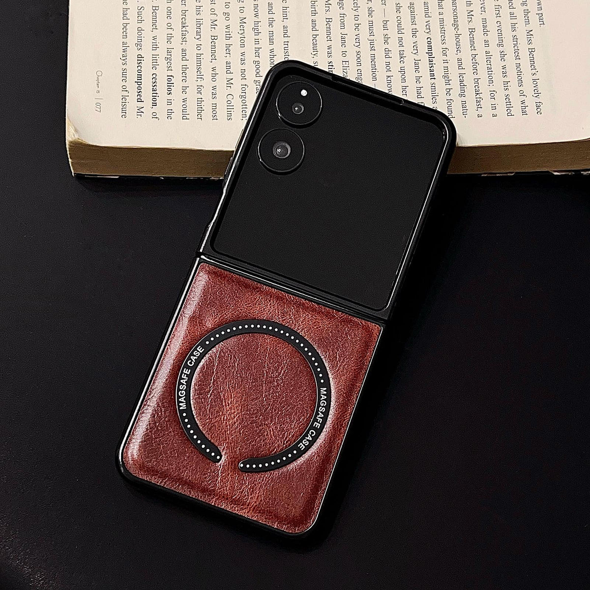 For Galaxy Z Flip8 5G Crazy Horse Texture Magnetic Magsafe PU Phone Case - Red - EDA004981605B