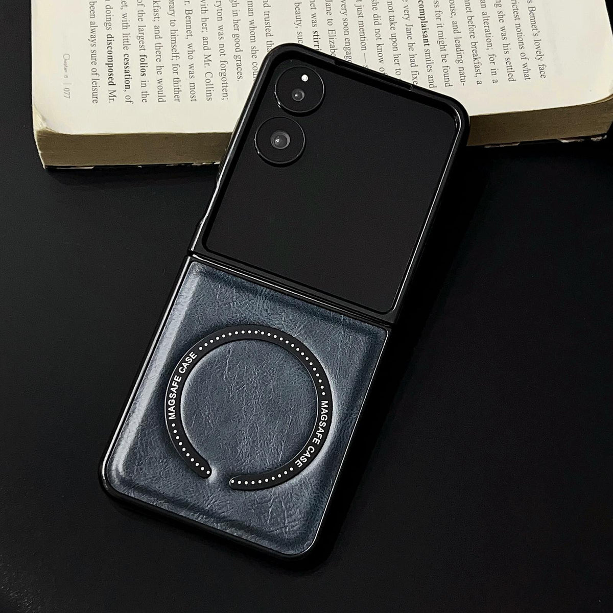 For Galaxy Z Flip8 5G Crazy Horse Texture Magnetic Magsafe PU Phone Case - Blue - EDA004981605E