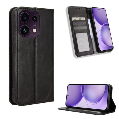 For OPPO Reno16 F 5G / Reno16 FS 5G Magnetic Buckle Retro Texture Leather Phone Case - Black - EDA005048554A