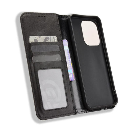 For OPPO Reno16 F 5G / Reno16 FS 5G Magnetic Buckle Retro Texture Leather Phone Case - Black - EDA005048554A