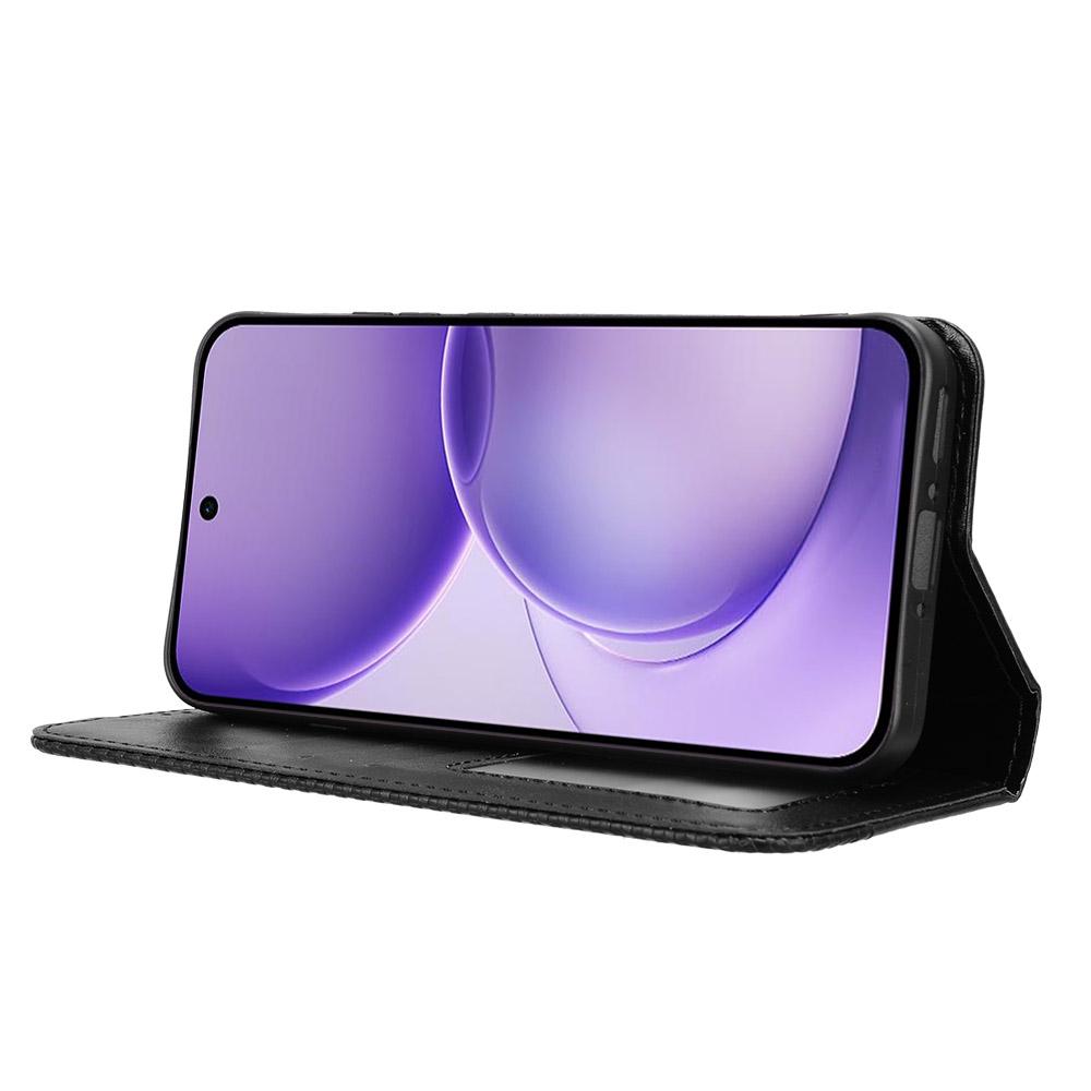 For OPPO Reno16 F 5G / Reno16 FS 5G Magnetic Buckle Retro Texture Leather Phone Case - Black - EDA005048554A