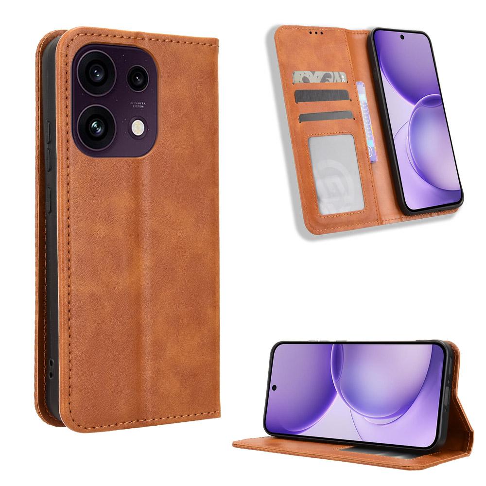 For OPPO Reno16 F 5G / Reno16 FS 5G Magnetic Buckle Retro Texture Leather Phone Case - Brown - EDA005048554D
