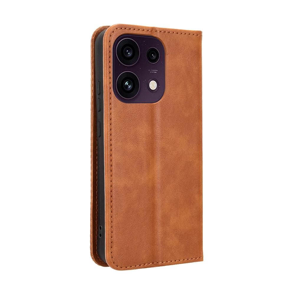 For OPPO Reno16 F 5G / Reno16 FS 5G Magnetic Buckle Retro Texture Leather Phone Case - Brown - EDA005048554D