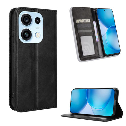 For OPPO Reno16 Pro 5G / Reno 16 5G Global Magnetic Buckle Retro Texture Leather Phone Case - Black - EDA005048555A