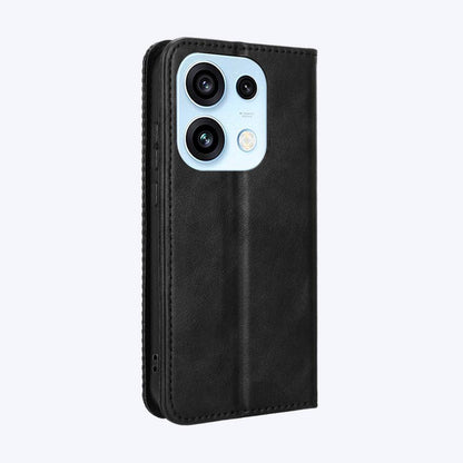 For OPPO Reno16 Pro 5G / Reno 16 5G Global Magnetic Buckle Retro Texture Leather Phone Case - Black - EDA005048555A