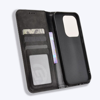 For OPPO Reno16 Pro 5G / Reno 16 5G Global Magnetic Buckle Retro Texture Leather Phone Case - Black - EDA005048555A