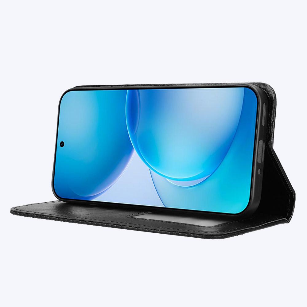 For OPPO Reno16 Pro 5G / Reno 16 5G Global Magnetic Buckle Retro Texture Leather Phone Case - Black - EDA005048555A