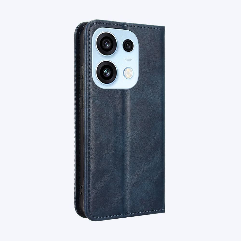 For OPPO Reno16 Pro 5G / Reno 16 5G Global Magnetic Buckle Retro Texture Leather Phone Case - Blue - EDA005048555C