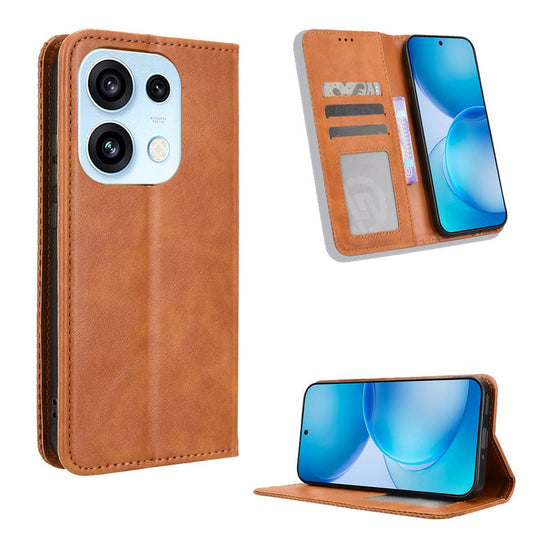For OPPO Reno16 Pro 5G / Reno 16 5G Global Magnetic Buckle Retro Texture Leather Phone Case - Brown - EDA005048555D