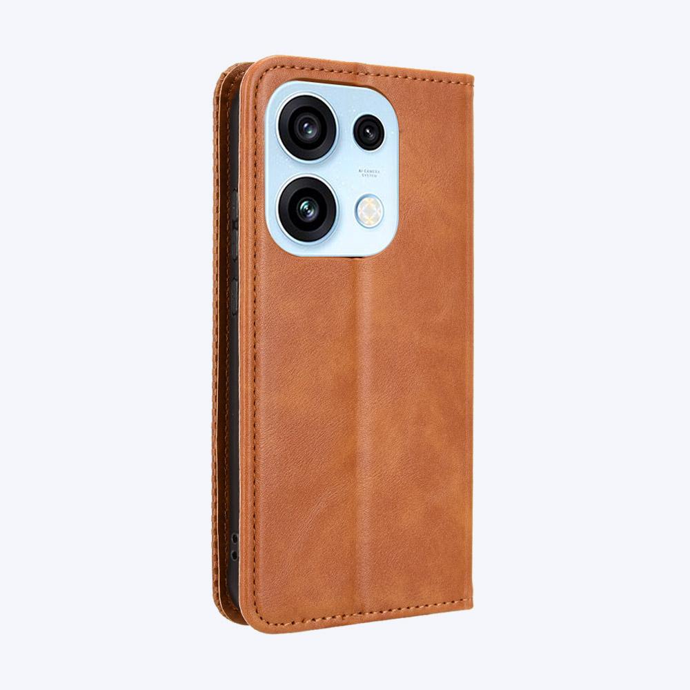 For OPPO Reno16 Pro 5G / Reno 16 5G Global Magnetic Buckle Retro Texture Leather Phone Case - Brown - EDA005048555D