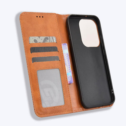 For OPPO Reno16 Pro 5G / Reno 16 5G Global Magnetic Buckle Retro Texture Leather Phone Case - Brown - EDA005048555D