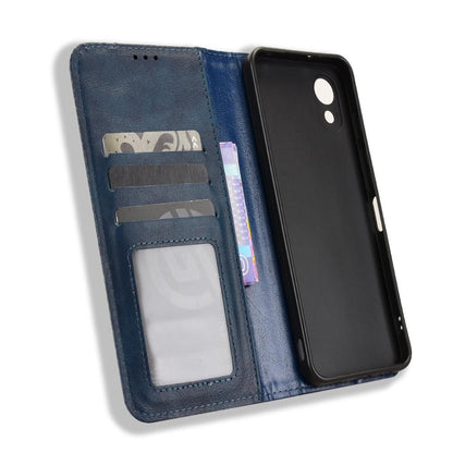 For ZTE Kantan Sumaho5 A601ZT Magnetic Buckle Retro Texture Leather Phone Case - Blue - EDA005050754C