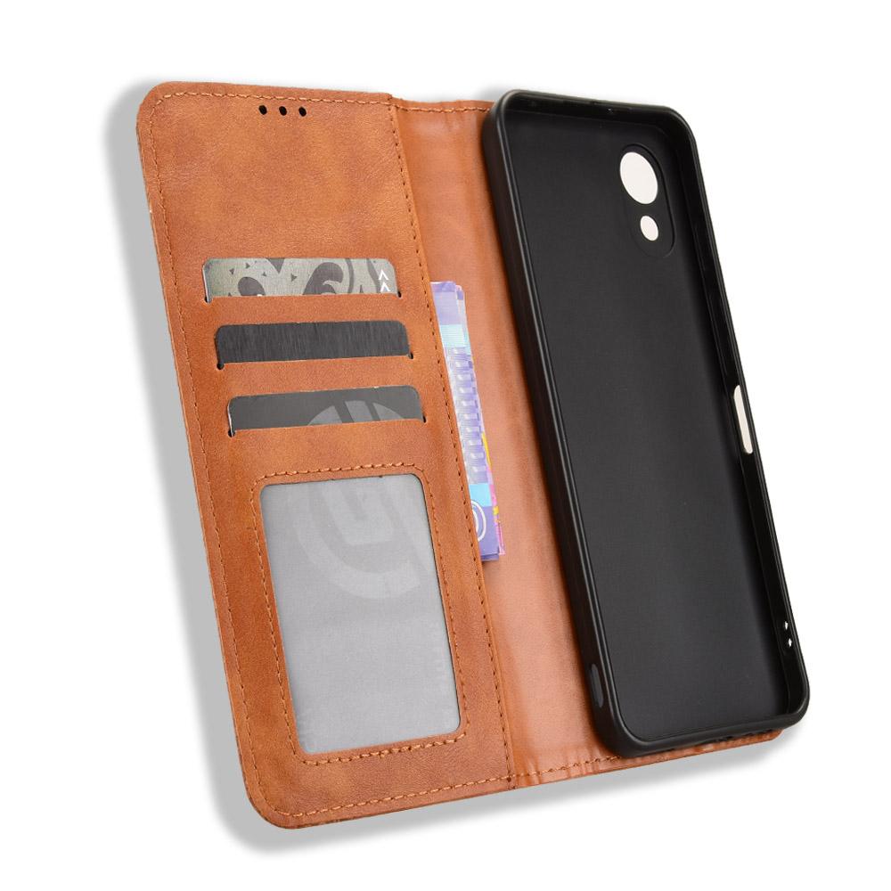 For ZTE Kantan Sumaho5 A601ZT Magnetic Buckle Retro Texture Leather Phone Case - Brown - EDA005050754D