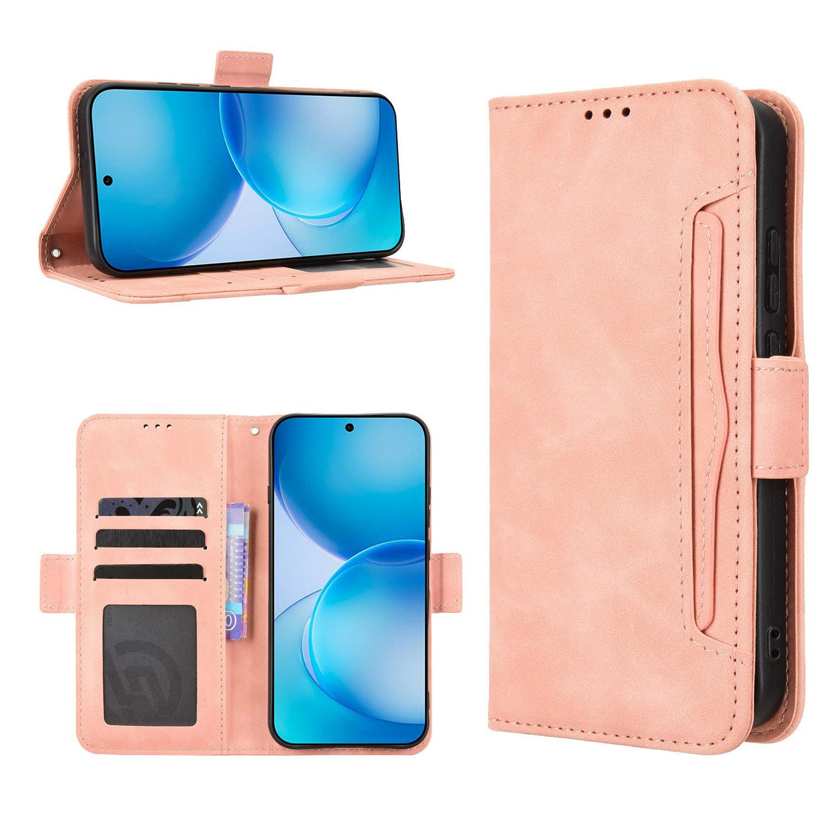 For OPPO Reno16 Pro 5G / Reno 16 5G Global Skin Feel Calf Texture Card Slots Leather Phone Case - Pink - EDA005051055A