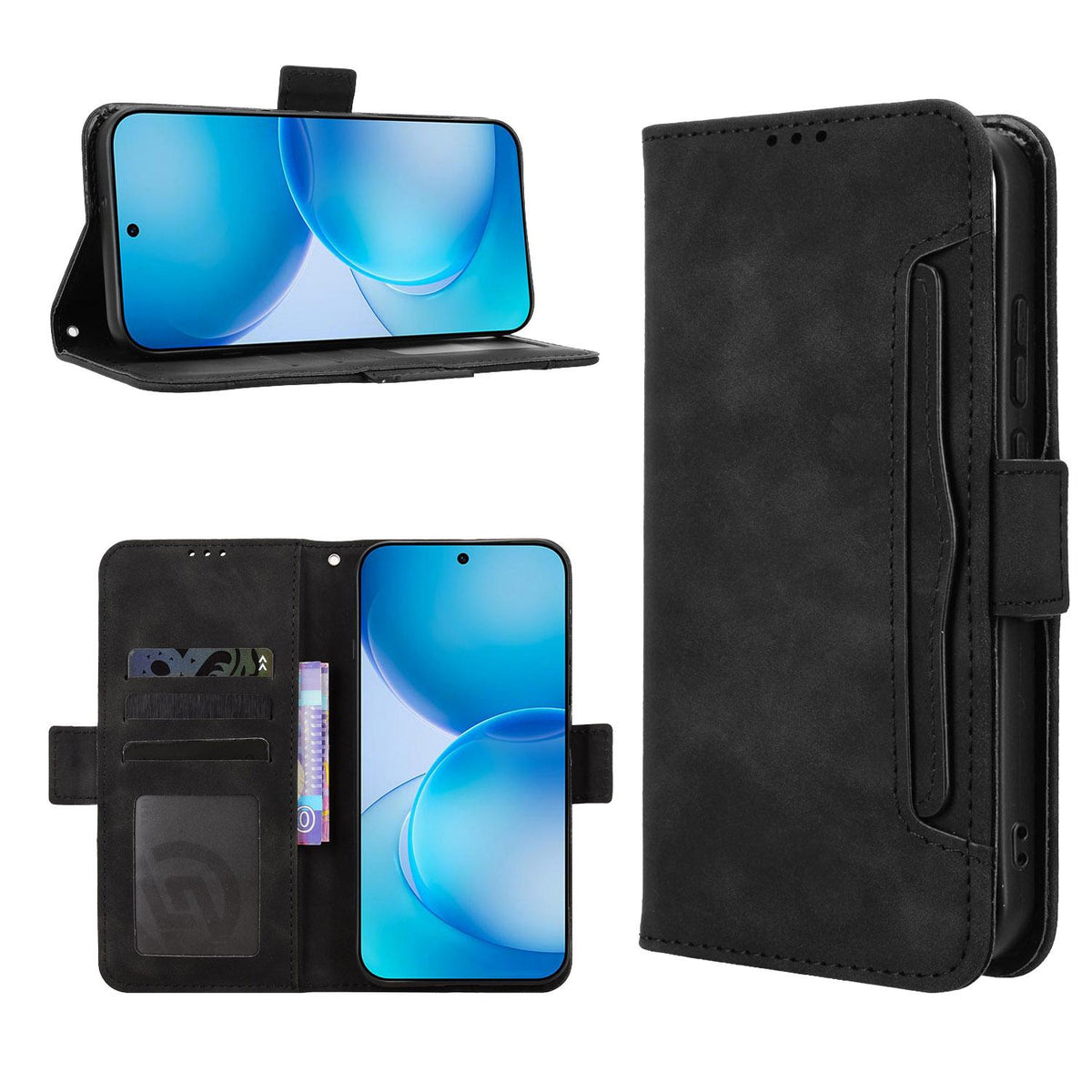 For OPPO Reno16 Pro 5G / Reno 16 5G Global Skin Feel Calf Texture Card Slots Leather Phone Case - Black - EDA005051055B