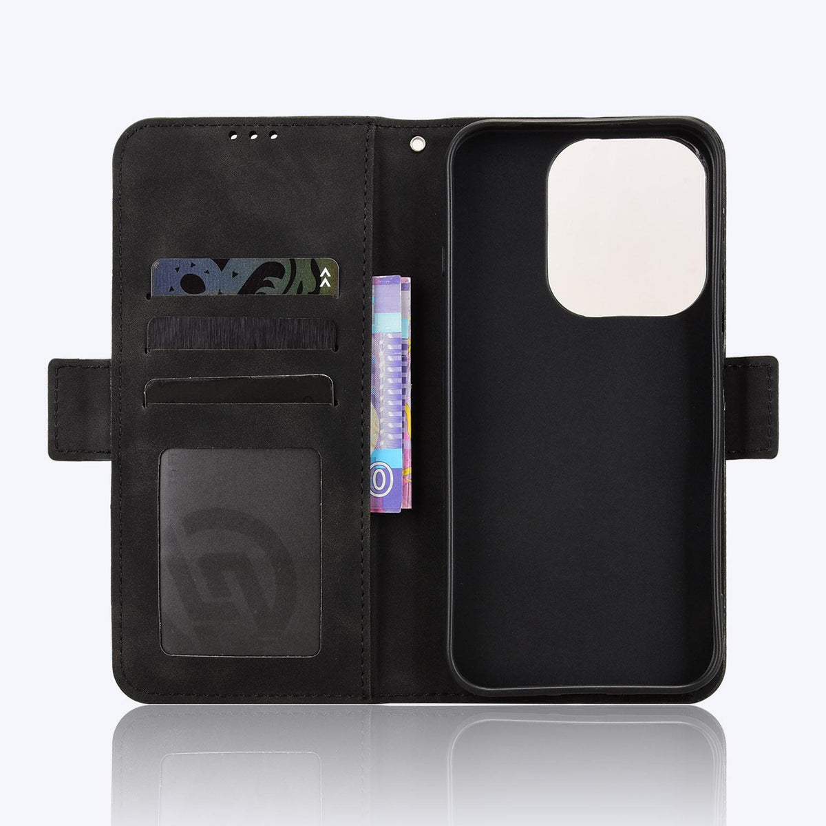 For OPPO Reno16 Pro 5G / Reno 16 5G Global Skin Feel Calf Texture Card Slots Leather Phone Case - Black - EDA005051055B