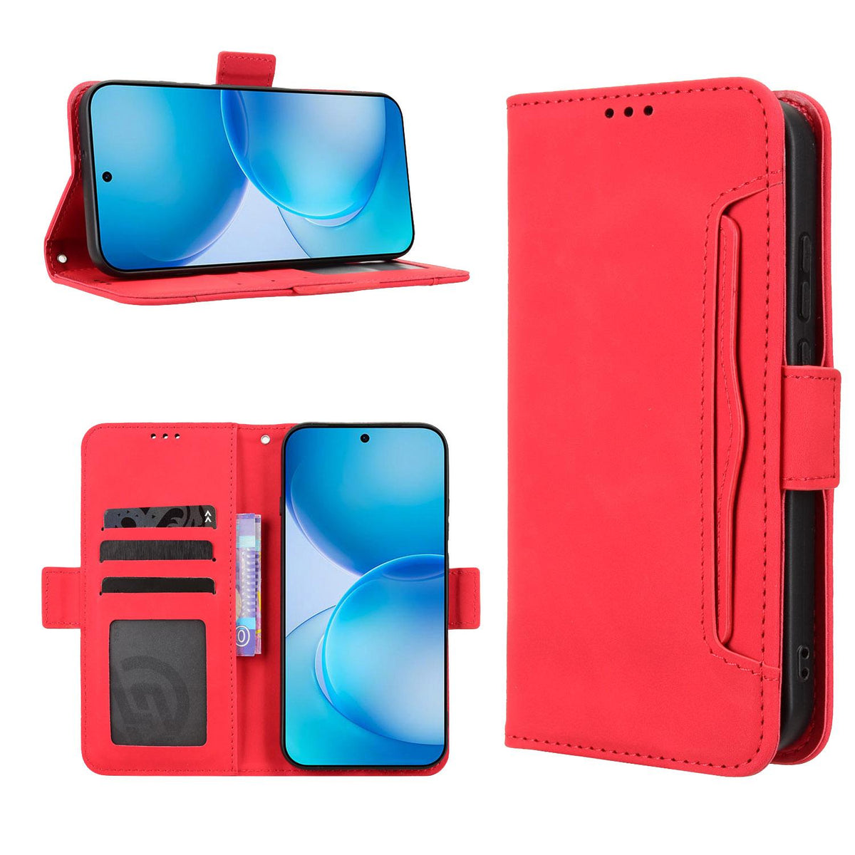 For OPPO Reno16 Pro 5G / Reno 16 5G Global Skin Feel Calf Texture Card Slots Leather Phone Case - Red - EDA005051055C