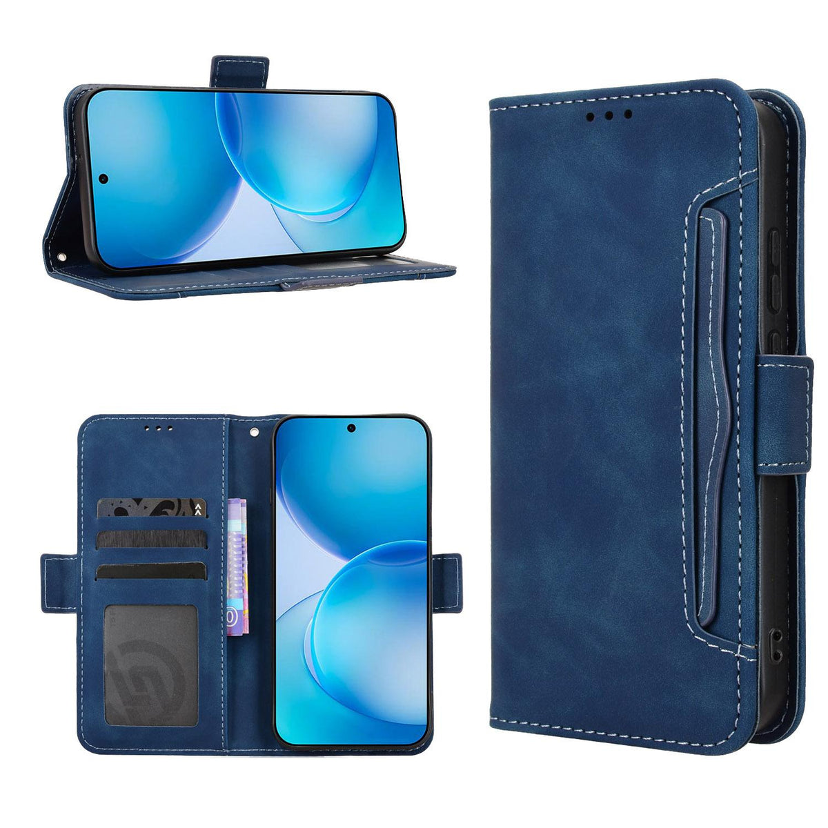 For OPPO Reno16 Pro 5G / Reno 16 5G Global Skin Feel Calf Texture Card Slots Leather Phone Case - Blue - EDA005051055D