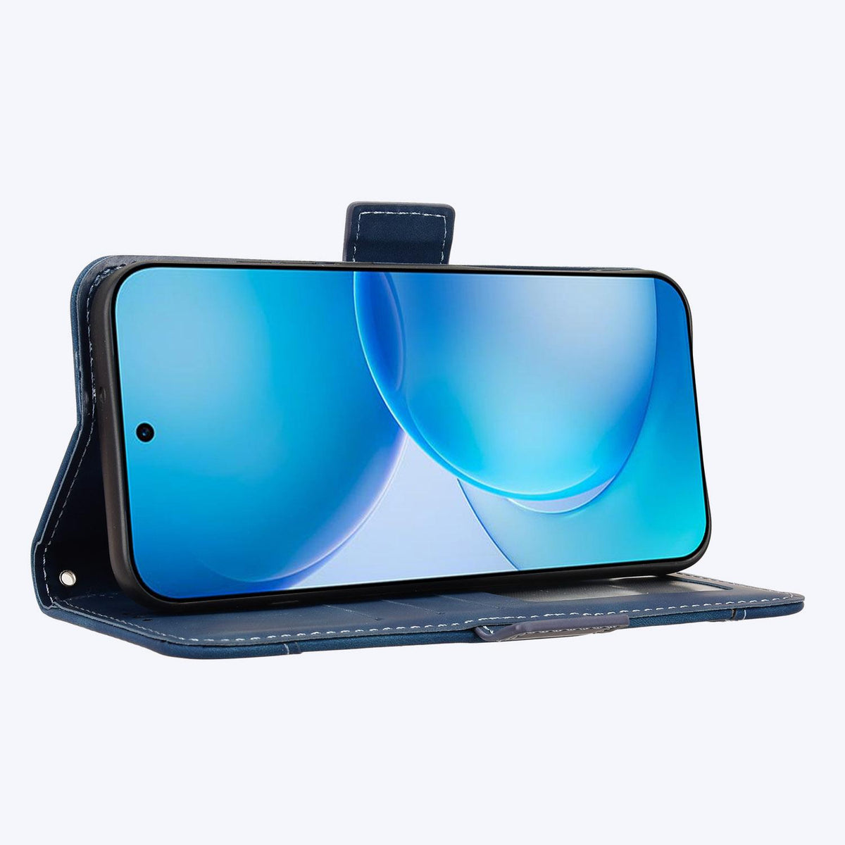 For OPPO Reno16 Pro 5G / Reno 16 5G Global Skin Feel Calf Texture Card Slots Leather Phone Case - Blue - EDA005051055D