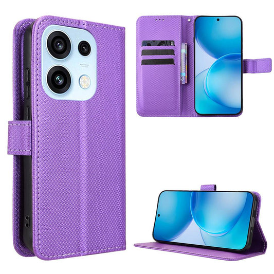 For OPPO Reno16 Pro 5G / Reno 16 5G Global Diamond Texture Leather Phone Case - Purple - EDA005060853E