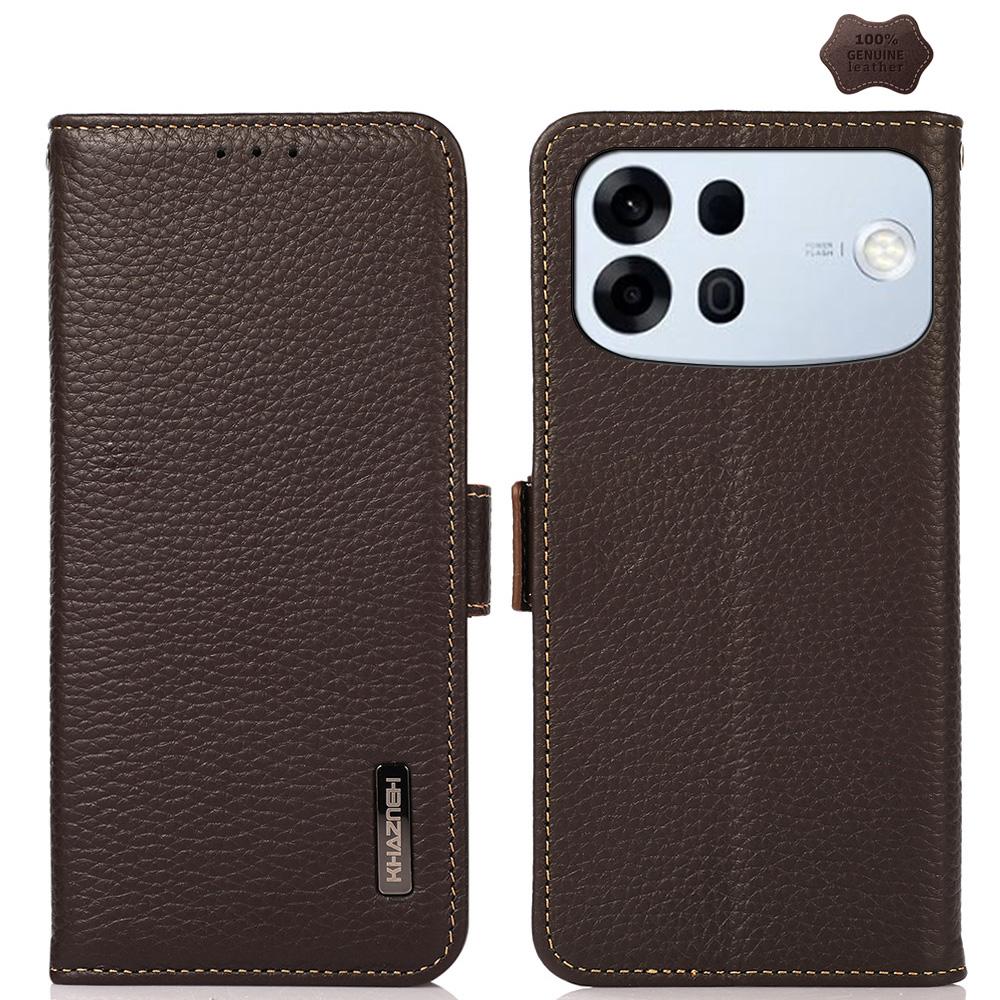 For OPPO A7 Pro Max 5G KHAZNEH Side-Magnetic Litchi Genuine Leather RFID Phone Case(Brown)