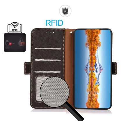 For OPPO A7 Pro Max 5G KHAZNEH Side-Magnetic Litchi Genuine Leather RFID Phone Case(Brown)