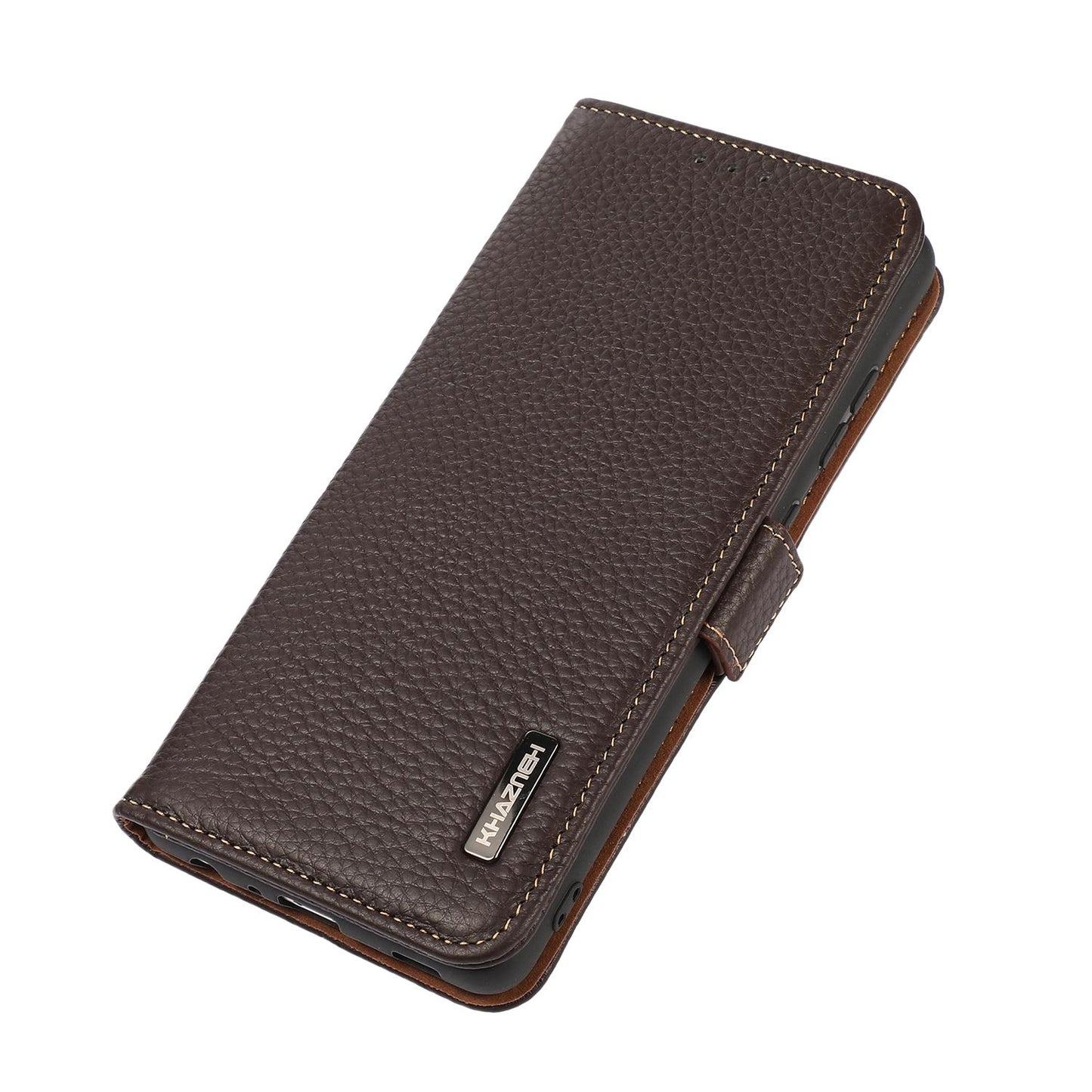 For OPPO A7 Pro Max 5G KHAZNEH Side-Magnetic Litchi Genuine Leather RFID Phone Case(Brown)