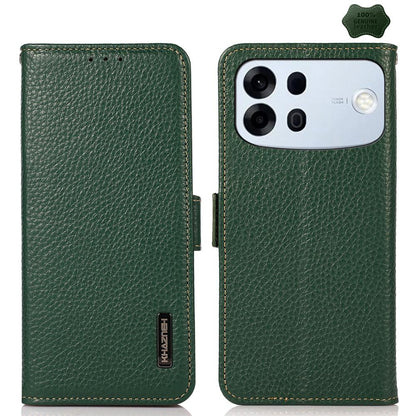 For OPPO A7 Pro Max 5G KHAZNEH Side-Magnetic Litchi Genuine Leather RFID Phone Case(Green)