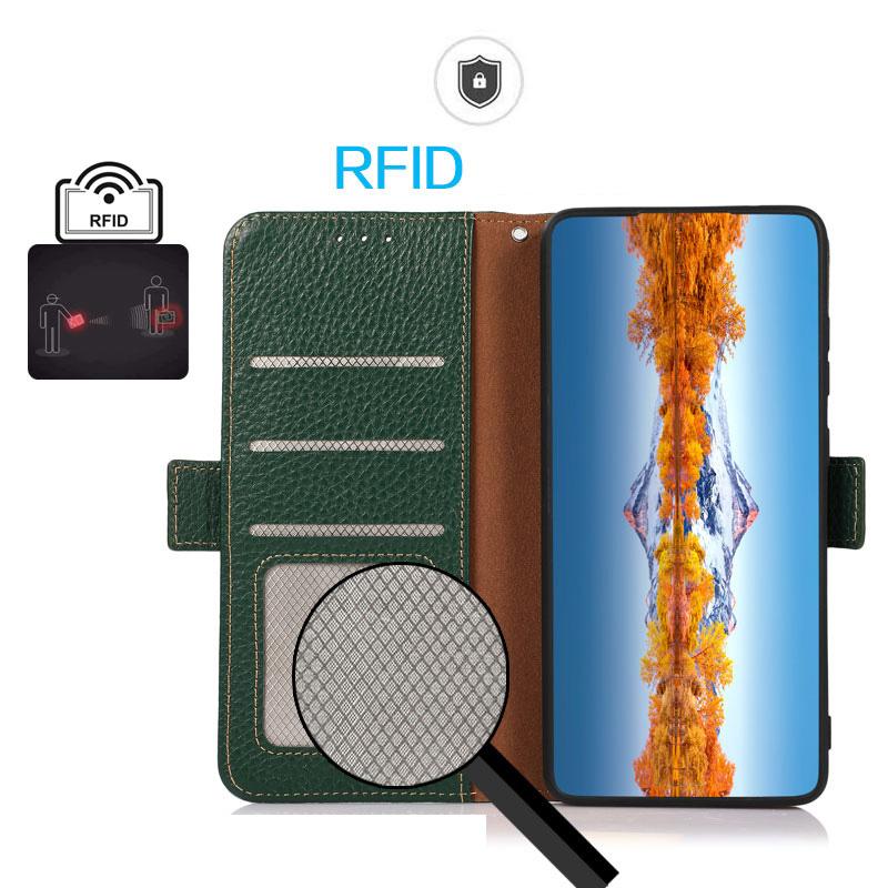 For OPPO A7 Pro Max 5G KHAZNEH Side-Magnetic Litchi Genuine Leather RFID Phone Case(Green)