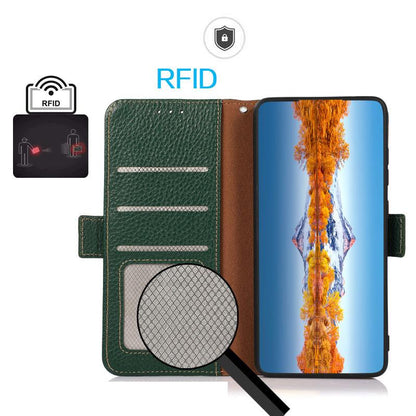 For OPPO A7 Pro Max 5G KHAZNEH Side-Magnetic Litchi Genuine Leather RFID Phone Case(Green)