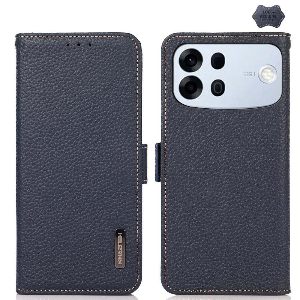 For OPPO A7 Pro Max 5G KHAZNEH Side-Magnetic Litchi Genuine Leather RFID Phone Case(Blue)
