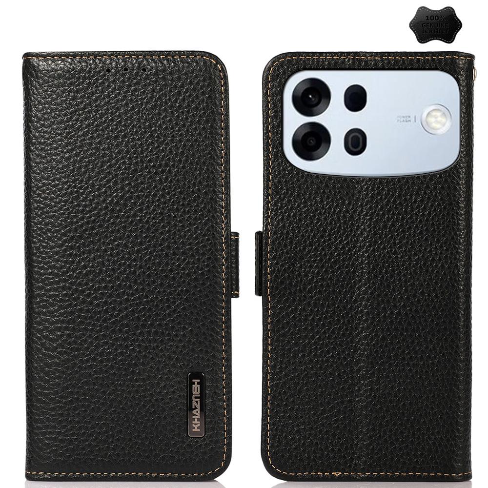 For OPPO A7 Pro Max 5G KHAZNEH Side-Magnetic Litchi Genuine Leather RFID Phone Case(Black)