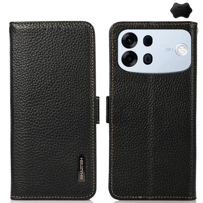 For OPPO A7 Pro Max 5G KHAZNEH Side-Magnetic Litchi Genuine Leather RFID Phone Case(Black)