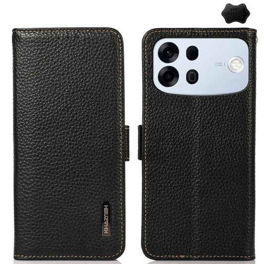 For OPPO A7 Pro Max 5G KHAZNEH Side-Magnetic Litchi Genuine Leather RFID Phone Case(Black)