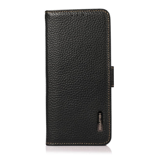For OPPO A7 Pro Max 5G KHAZNEH Side-Magnetic Litchi Genuine Leather RFID Phone Case(Black)