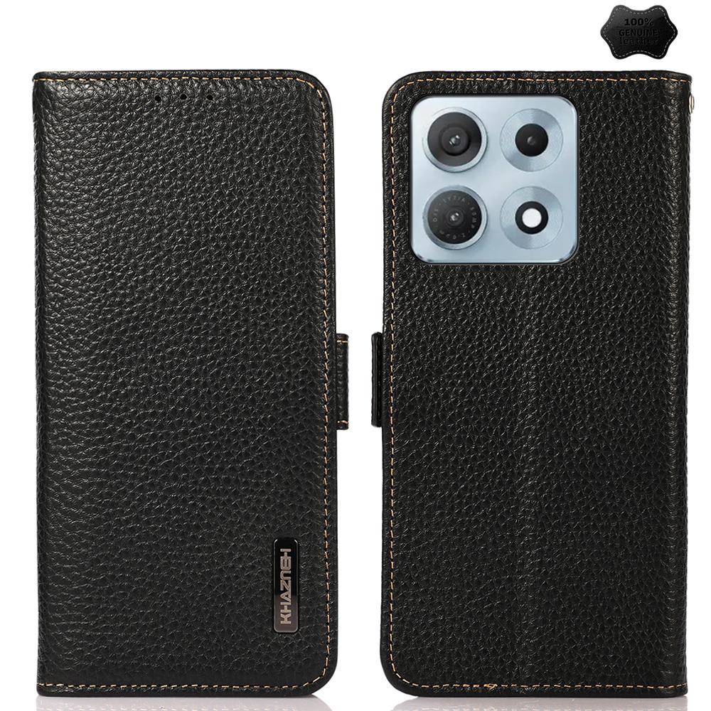 For Motorola Edge 70 Max 5G KHAZNEH Side-Magnetic Litchi Genuine Leather RFID Phone Case(Black)