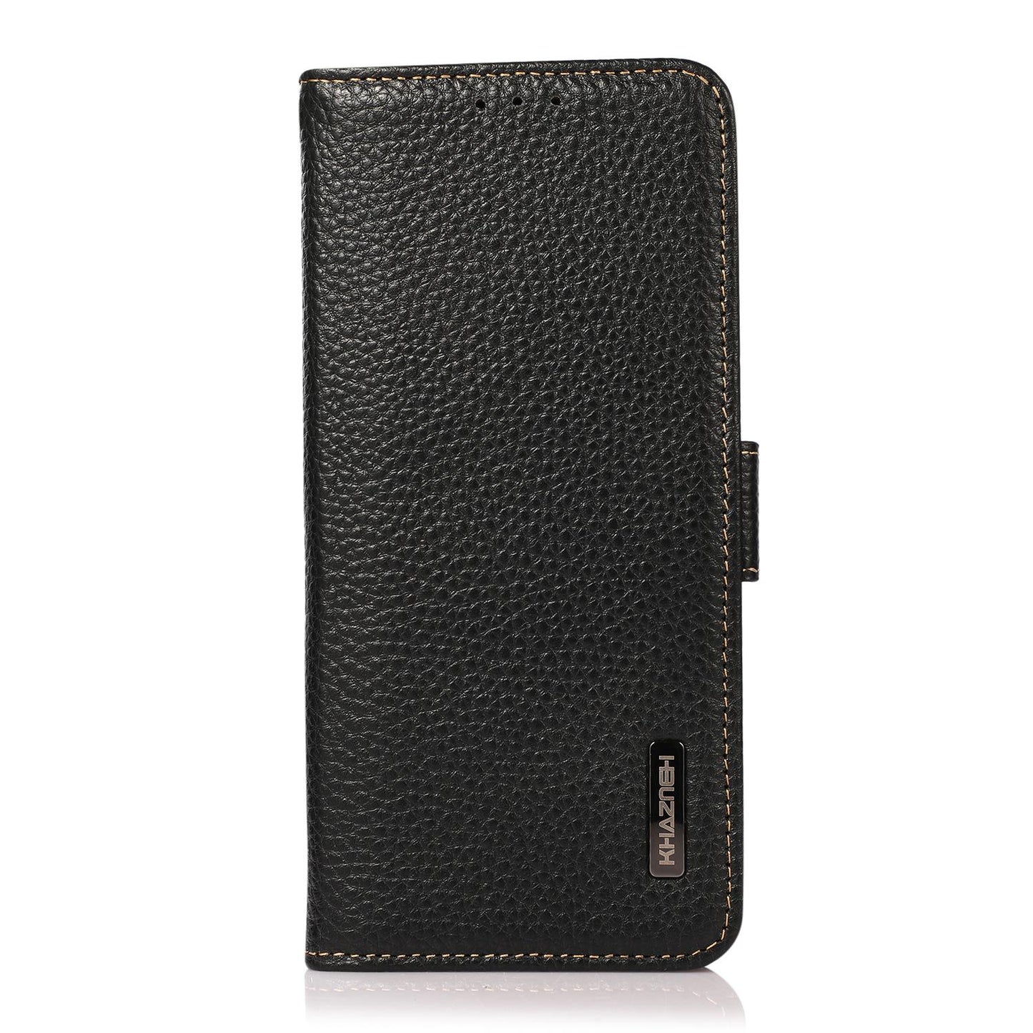 For Motorola Edge 70 Max 5G KHAZNEH Side-Magnetic Litchi Genuine Leather RFID Phone Case(Black)