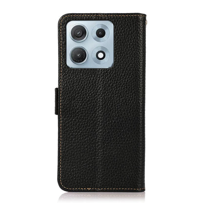 For Motorola Edge 70 Max 5G KHAZNEH Side-Magnetic Litchi Genuine Leather RFID Phone Case(Black)