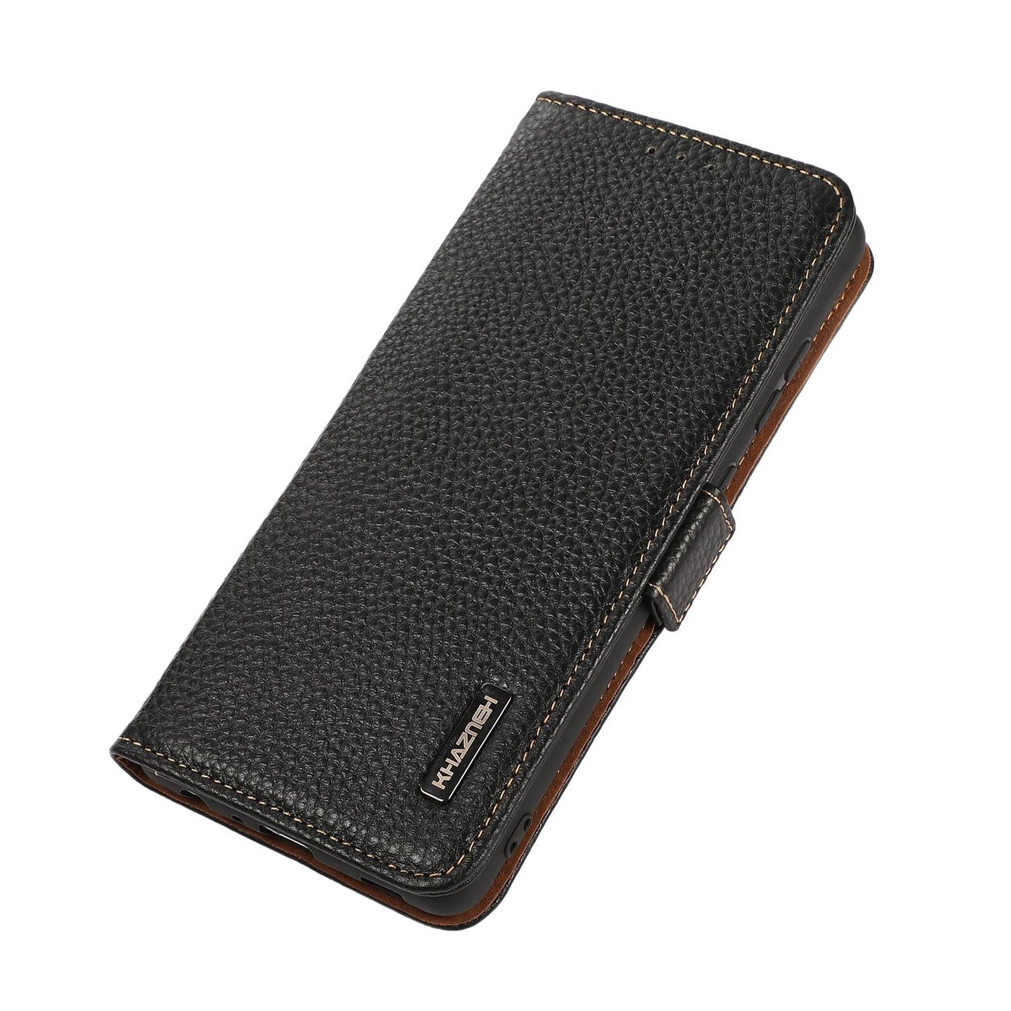 For Motorola Edge 70 Max 5G KHAZNEH Side-Magnetic Litchi Genuine Leather RFID Phone Case(Black)