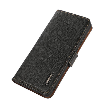 For Motorola Edge 70 Max 5G KHAZNEH Side-Magnetic Litchi Genuine Leather RFID Phone Case(Black)