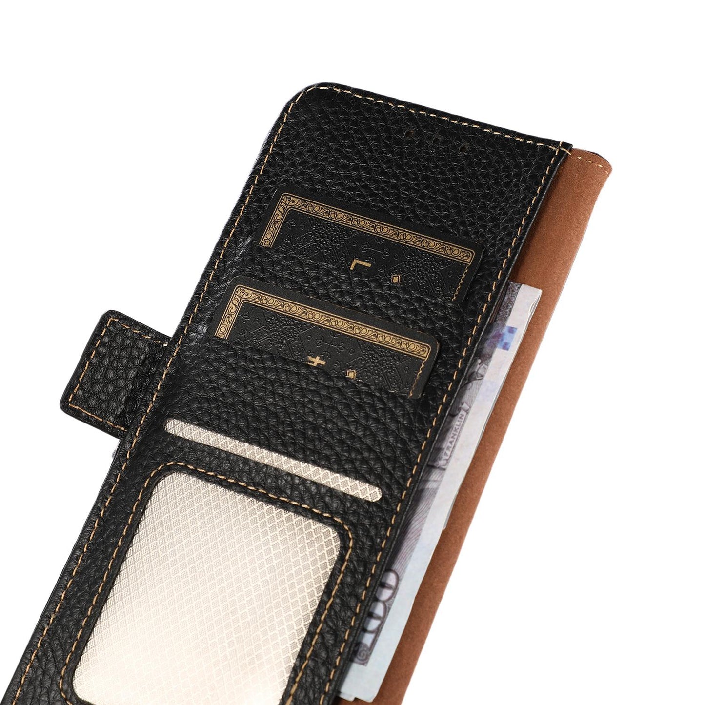 For Motorola Edge 70 Max 5G KHAZNEH Side-Magnetic Litchi Genuine Leather RFID Phone Case(Black)