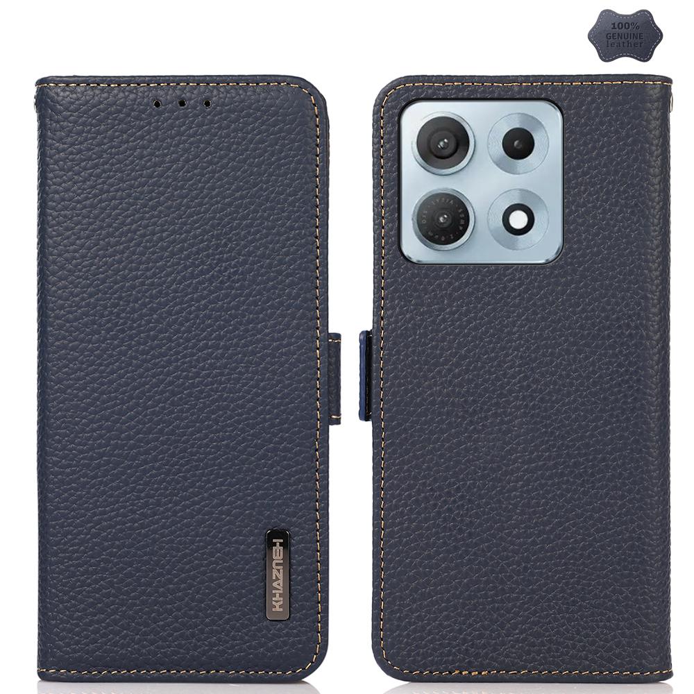 For Motorola Edge 70 Max 5G KHAZNEH Side-Magnetic Litchi Genuine Leather RFID Phone Case(Blue)