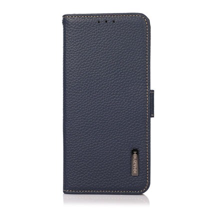 For Motorola Edge 70 Max 5G KHAZNEH Side-Magnetic Litchi Genuine Leather RFID Phone Case(Blue)