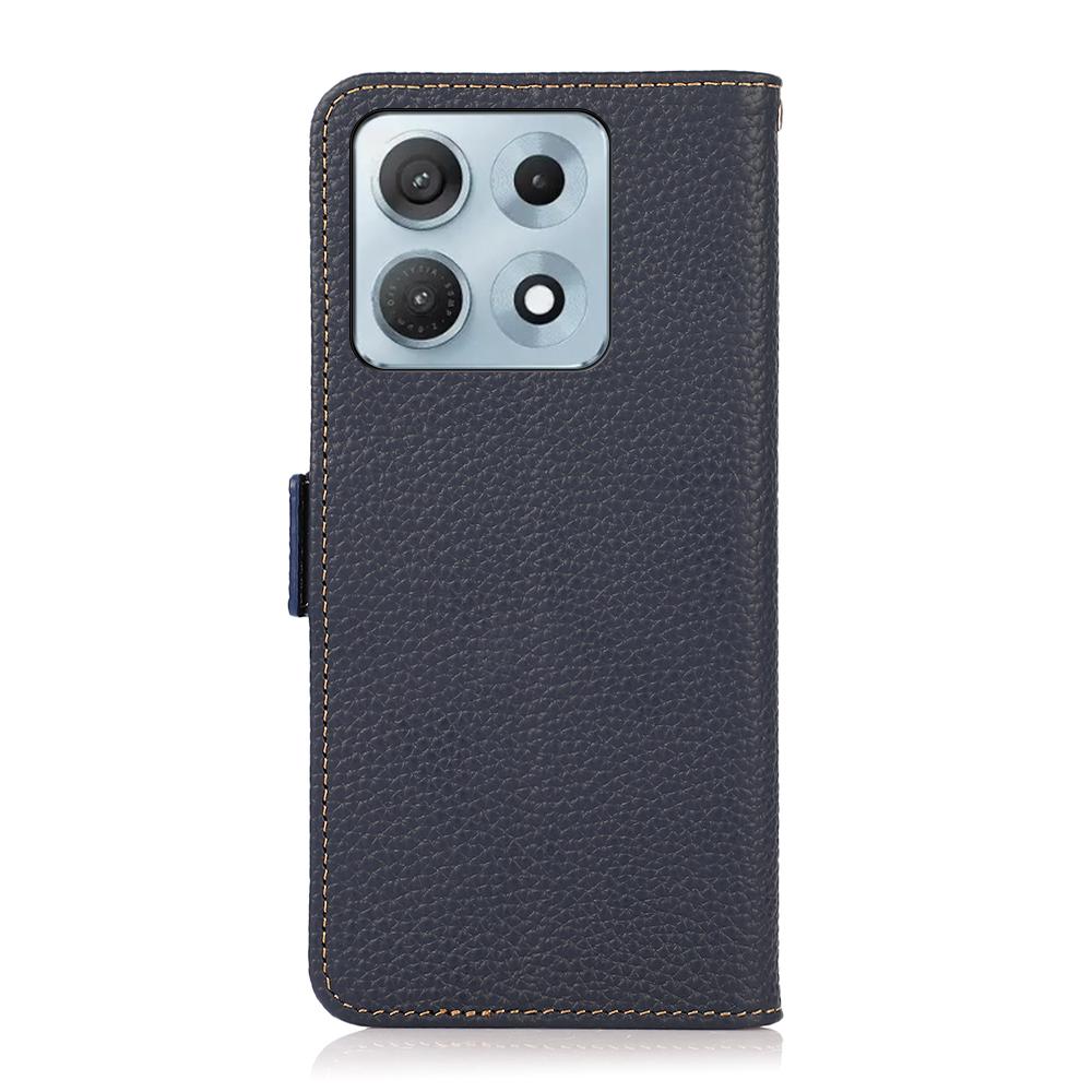 For Motorola Edge 70 Max 5G KHAZNEH Side-Magnetic Litchi Genuine Leather RFID Phone Case(Blue)