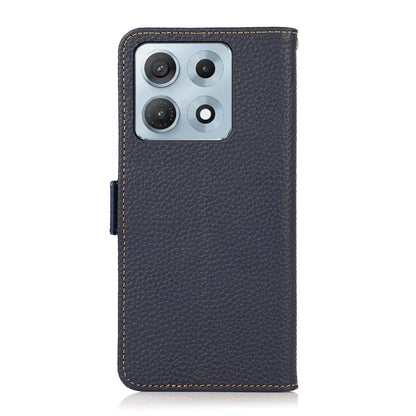 For Motorola Edge 70 Max 5G KHAZNEH Side-Magnetic Litchi Genuine Leather RFID Phone Case(Blue)