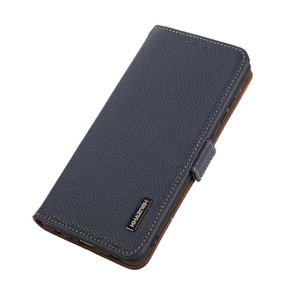 For Motorola Edge 70 Max 5G KHAZNEH Side-Magnetic Litchi Genuine Leather RFID Phone Case(Blue)